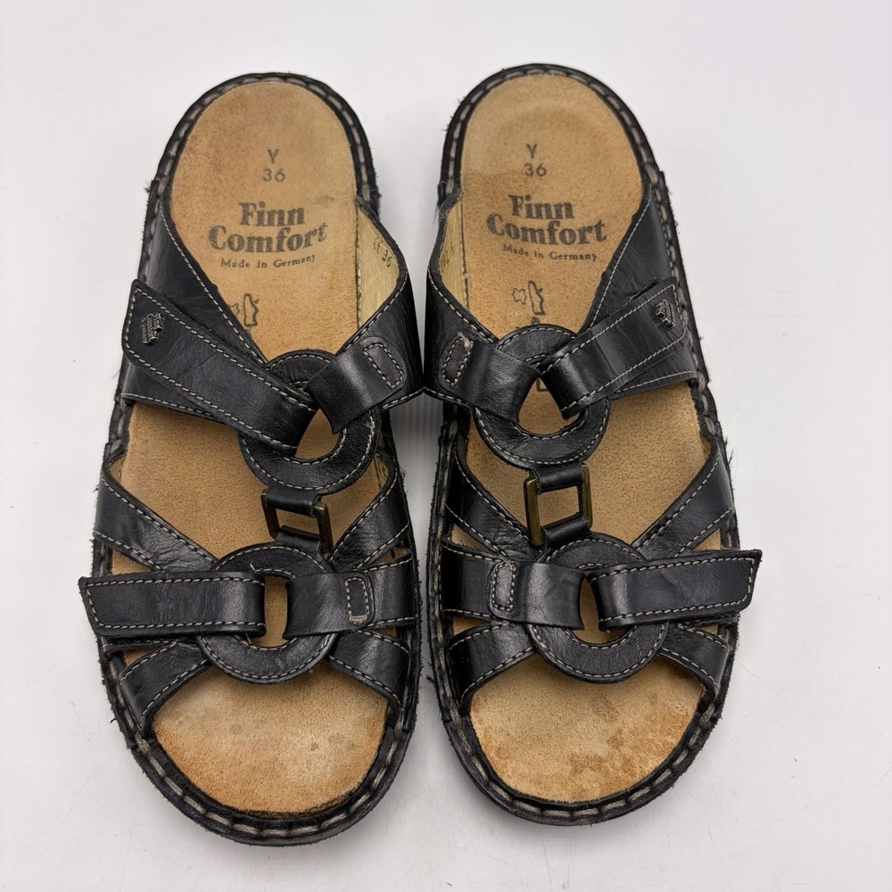 Finn Comfort Sandals Womens 6 Pattaya Slip On 36 Germany Black Leather Casual